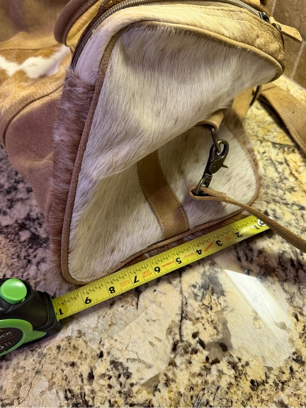 Myra Bag Tan Leather & Brown White Cowhide Weekender Bag - Picture 10 of 11